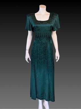 90s Green GOTHIC Rayon and Lace CORSET Dress / Lace Up Jody California Dress / M